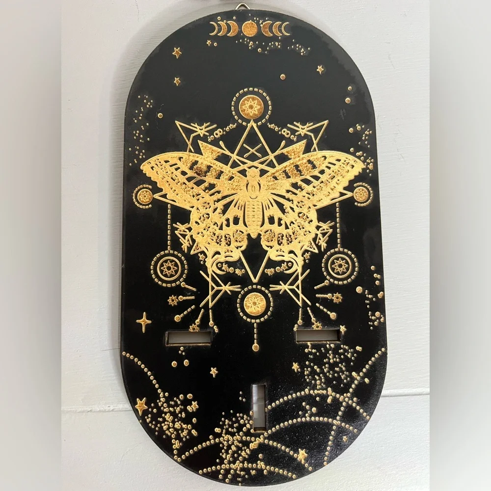 Set of 2 Mystical Boho Wooden Wall Shelves with Celestial & Moth Art Engraving
